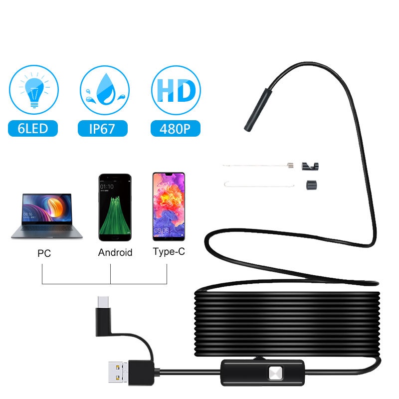 Dây Cáp Camera Nội Soi Ống Kính 6.9mm Type-C Có Đèn Led Cho Điện Thoại Android