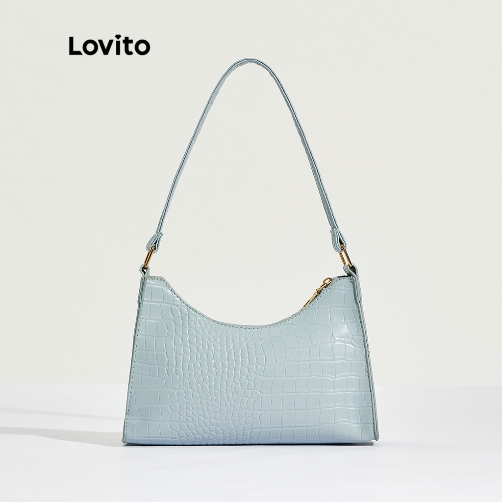 Túi đeo vai LOVITO nhỏ họa tiết tối giản nhẹ vân da cá sấu thanh lịch cho nữ (cà phê/ mơ/ xanh dương nhạt/ xanh lá)