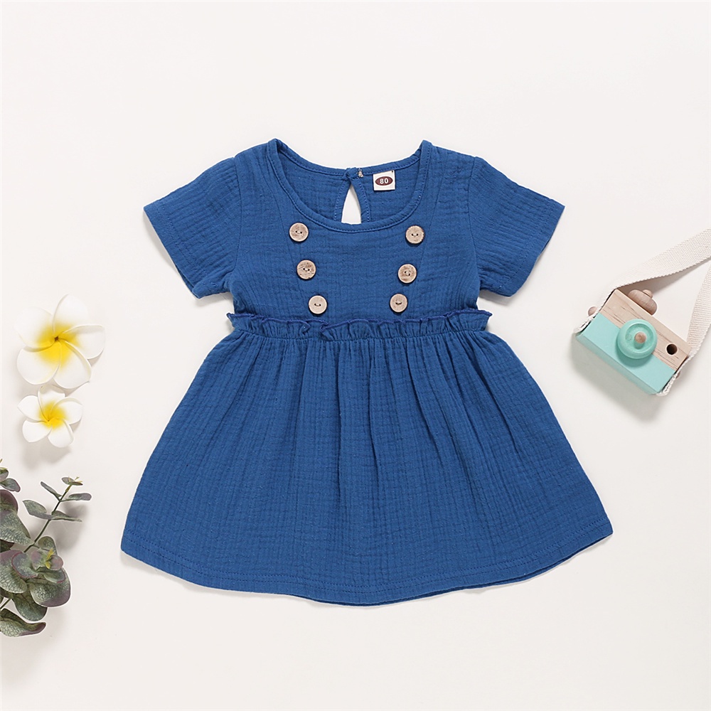 Đầm chữ A MIKRDOO tay ngắn bằng vải lanh cotton thời trang mùa hè cho bé gái 0-3 tuổi