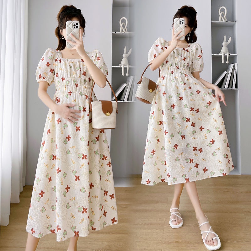 Hàng Mới Về Mới Đầm Chiffon Chữ A Tay Ngắn Dáng Rộng Thời Trang Mùa Hè Cho Mẹ Bầu