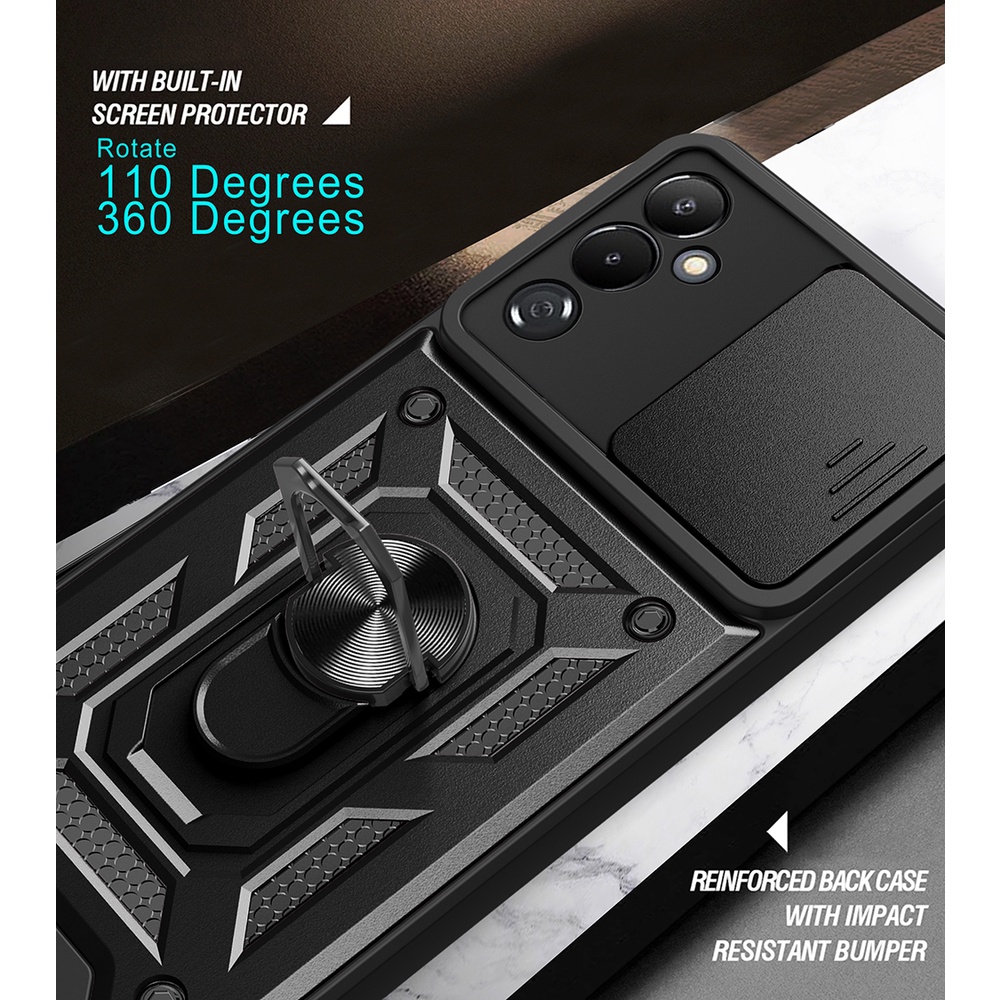 Ốp Điện Thoại Dạng Giáp Chống Sốc Có Vòng Đỡ Nam Châm Bảo Vệ Ống Kính Xe Hơi Cho Tecno Pova 4 Pro 3 Neo 2 5
