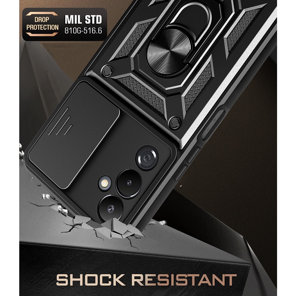 Ốp Điện Thoại Dạng Giáp Chống Sốc Có Vòng Đỡ Nam Châm Bảo Vệ Ống Kính Xe Hơi Cho Tecno Pova 4 Pro 3 Neo 2 5