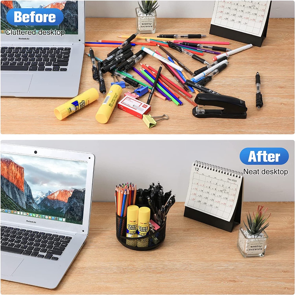 360 Degree Rotating Mesh Desk Organizer Rotating Metal Pen Pencil Desktop Holder With 5 Compartments For School Home Office Art Supply Storage Box