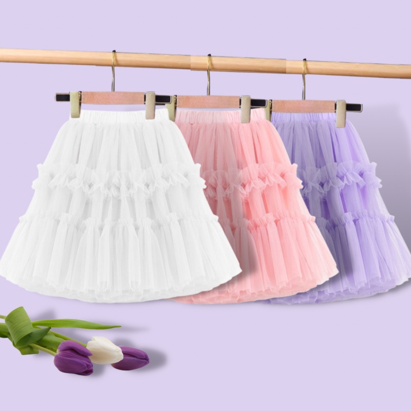 Chân Váy Lưới Phồng Màu Trơn Dễ Thương Thời Trang Cho Bé Gái 1-12 Tuổi