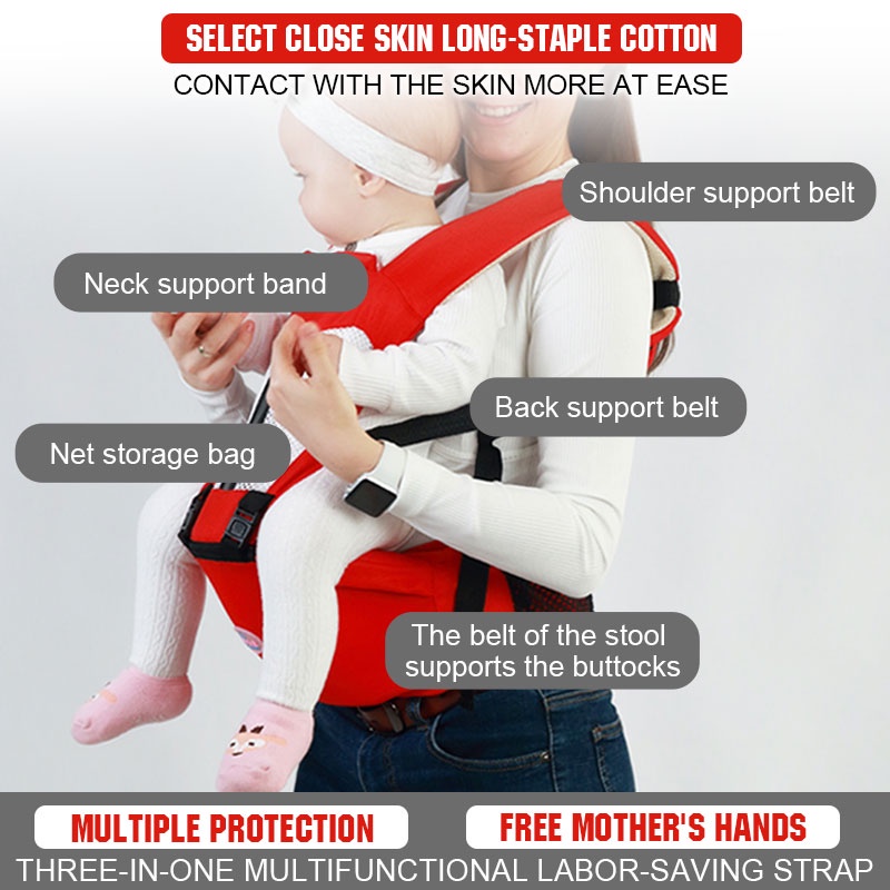 Địu Em Bé Vải Cotton Dây Đeo Trẻ Em, Thoáng Khí Và Thoải Mái, Có Thể Đeo Thuận Tiện, Có Ngăn Đựng Đồ, Nâng Cấp Mới