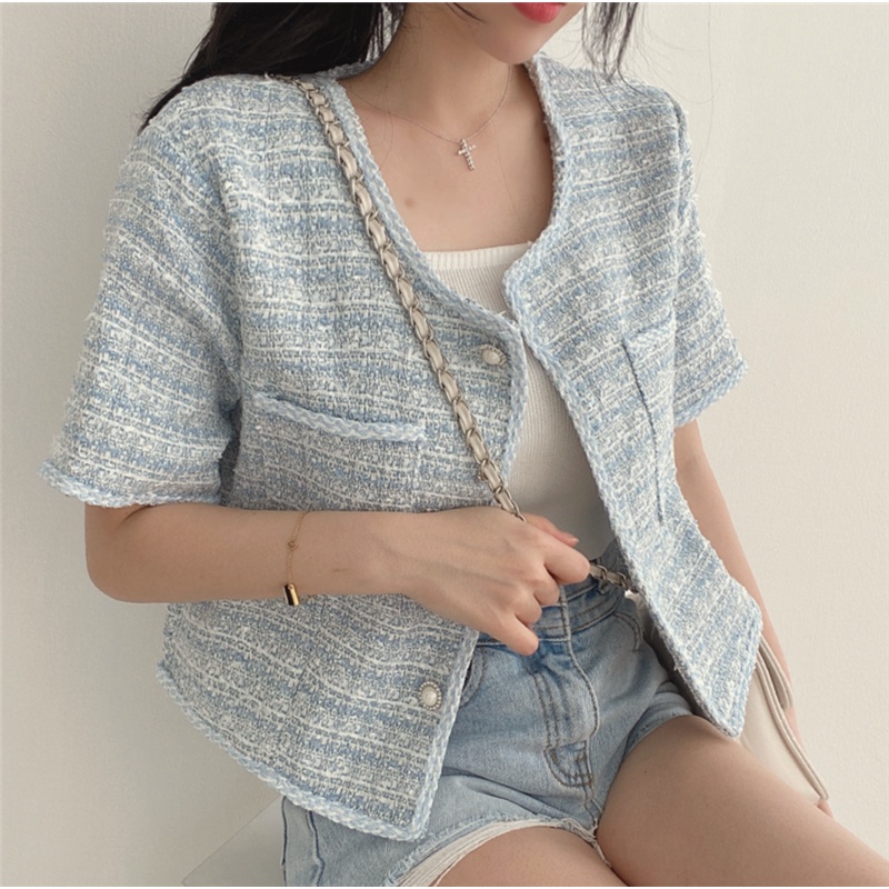 Xiaozhainv Áo Khoác cardigan Ngắn Tay Phong Cách Hàn Quốc Thanh Lịch Dành Cho Nữ