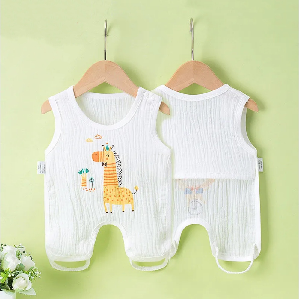 Bộ Áo Liền Quần Sát Nách Thoáng Khí Dễ Thương Cho Bé