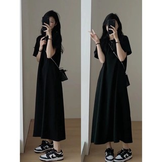 (ORDER) Váy thun màu đen suông rộng dài mặc thoải mái oversize vintage nhẹ nhàng đơn giản