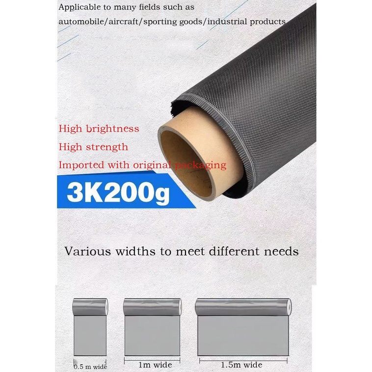 Cuộn Dây Sợi Carbon Thật 3K 200GSM 0.3mm Dài 1M / 39inch 1.5M / 59inch Chuyên Dụng Cho Xe Hơi Thể Thao