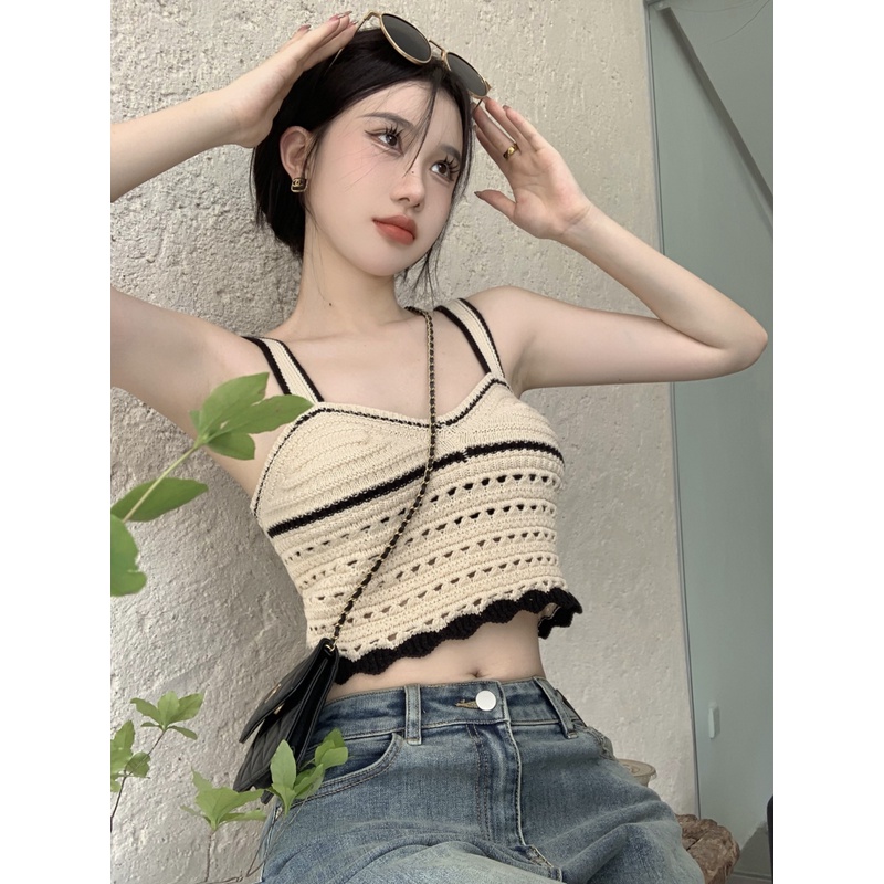 Áo Dệt Kim Hai Dây Phong Cách Thời Trang Hàn Quốc Dành Cho Nữ