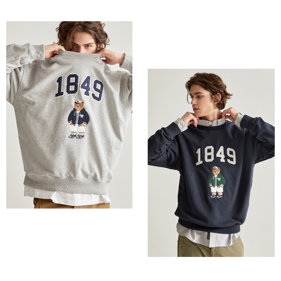 Áo sweatshirt WHOAU WHMWD2222U Steve tay dài thêu họa tiết gấu thời trang