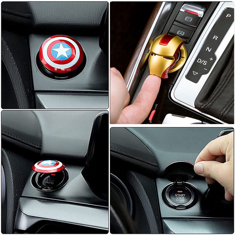 Vỏ Bảo Vệ Nút Khởi Động Xe Hơi ABS Một Nút Bấm Hình Iron Man Captain USA