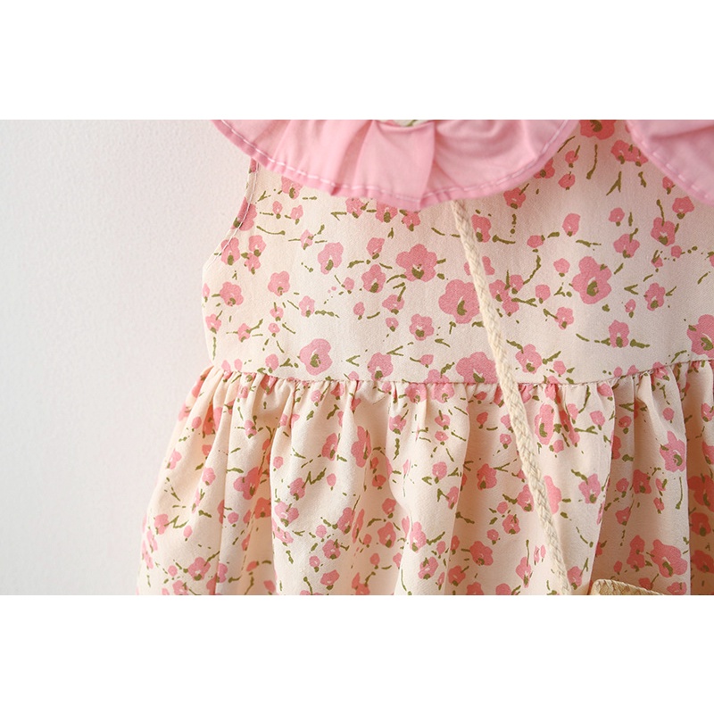 Đầm Công Chúa Phối Bèo Đính Hoa Thời Trang Hàn Quốc Cho Bé Gái