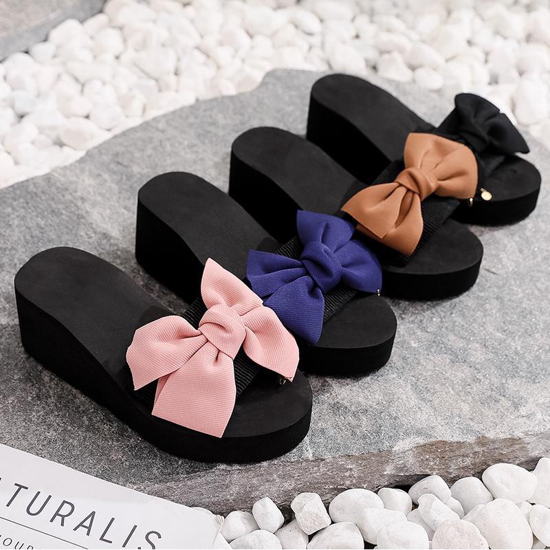 Dép sandal cao gót đính nơ thời trang đi biển 2020 cho nữ