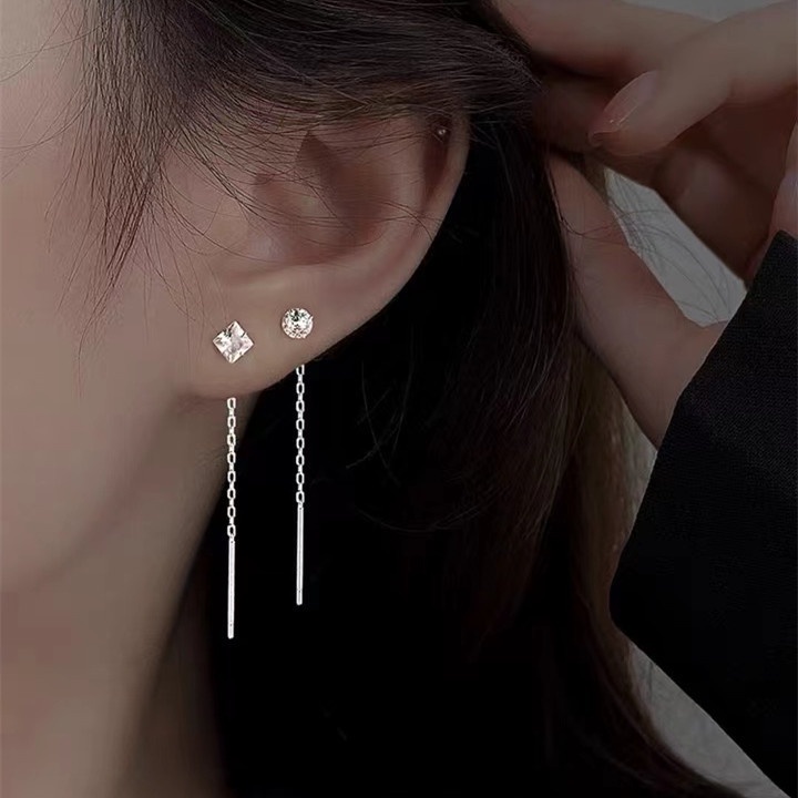 Bông Tai Dáng Dài Đính Đá Zircon Hình Hoa / Ngôi Sao / Trái Tim Thời