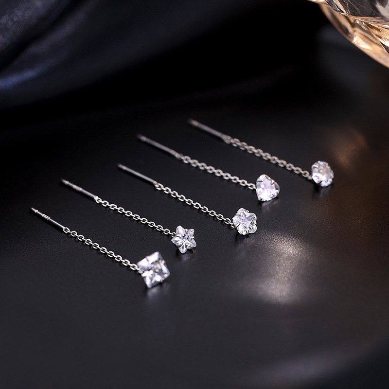 Bông Tai Dáng Dài Đính Đá Zircon Hình Hoa / Ngôi Sao / Trái Tim Thời