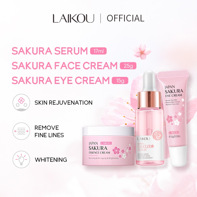 Bộ Kem Dưỡng Da + Kem Dưỡng Da Mắt + Serum LAIKOU Chiết Xuất Hoa Anh Đào Chống Lão Hóa