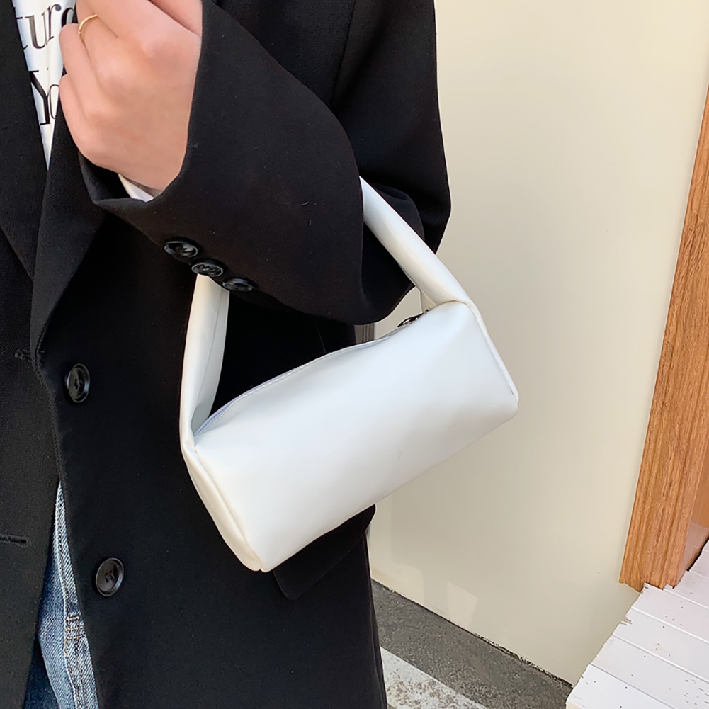 Túi Xách Da PU Hình Trụ Màu Trơn Thời Trang Cho Nữ