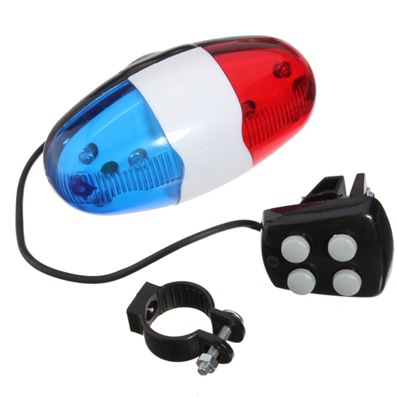 Còi Cảnh Sát Báo Động 4 Âm Thanh 6 Đèn LED 4 Âm Thanh Gắn Đuôi Xe Đạp
