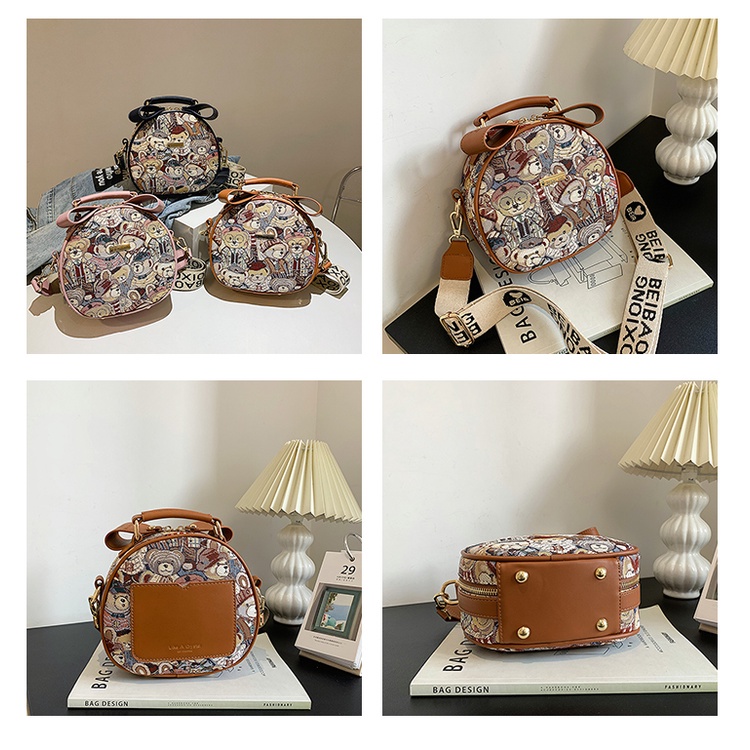Túi Đeo Chéo Hình Tròn Cỡ Lớn Họa Tiết Gấu Katy Bear Thời Trang Chất Lượng Cao Dễ Phối Đồ Cho Nữ