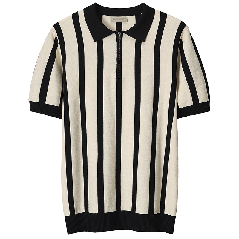 Áo Sơ Mi POLO Tay Ngắn Kẻ Sọc Phối Khóa Kéo Kiểu Retro Thời Trang Mùa Hè Cho Nam Giới Có Size M-3xl