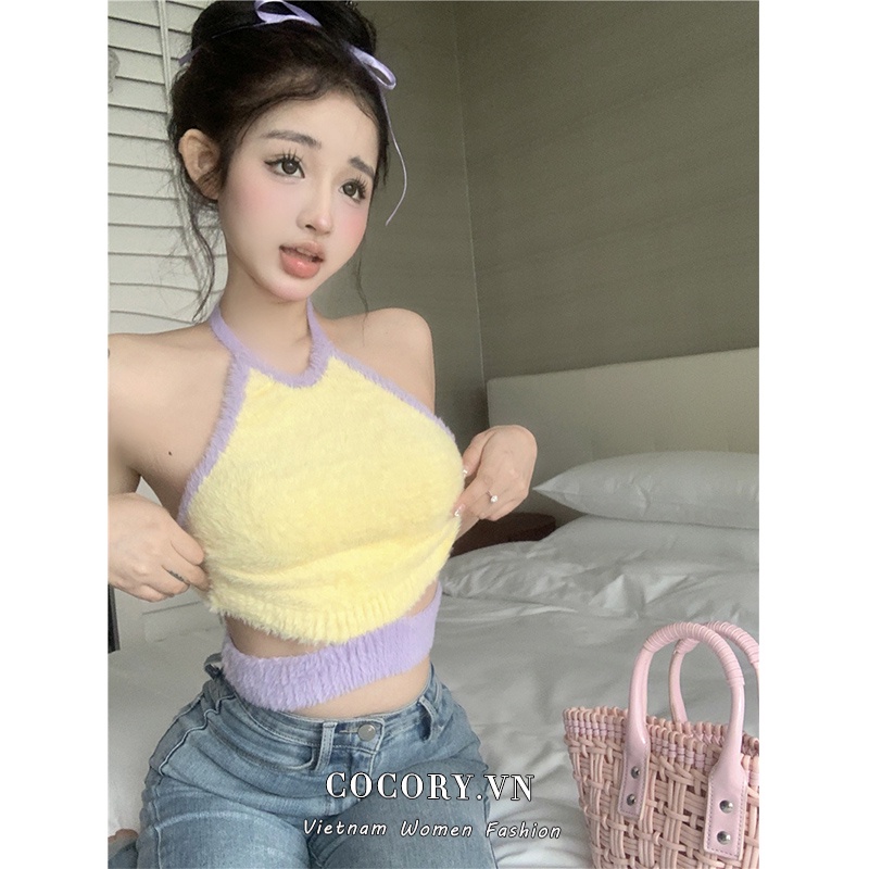 Cocory vn Áo Croptop Sát Nách Hở Lưng Quyến Rũ Cho Nữ
