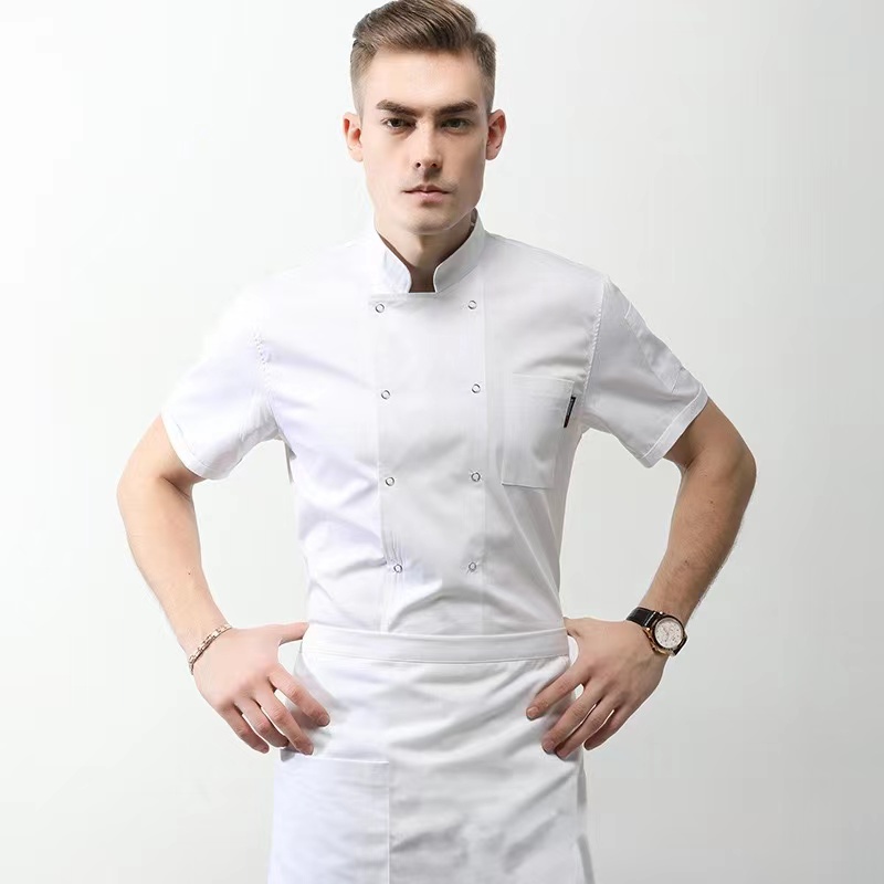 Áo Đồng Phục Đầu Bếp Dài Tay Hai Hàng Nút Màu Trơn Vải cotton Mỏng Thoáng Khí Cho Nam Và Nữ