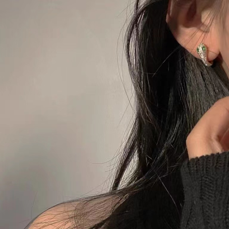 Bông Tai Hình Rắn Đính Đá Zircon Màu Vàng / Bạc Thời Trang Chất Lượng Cao Cho Nữ