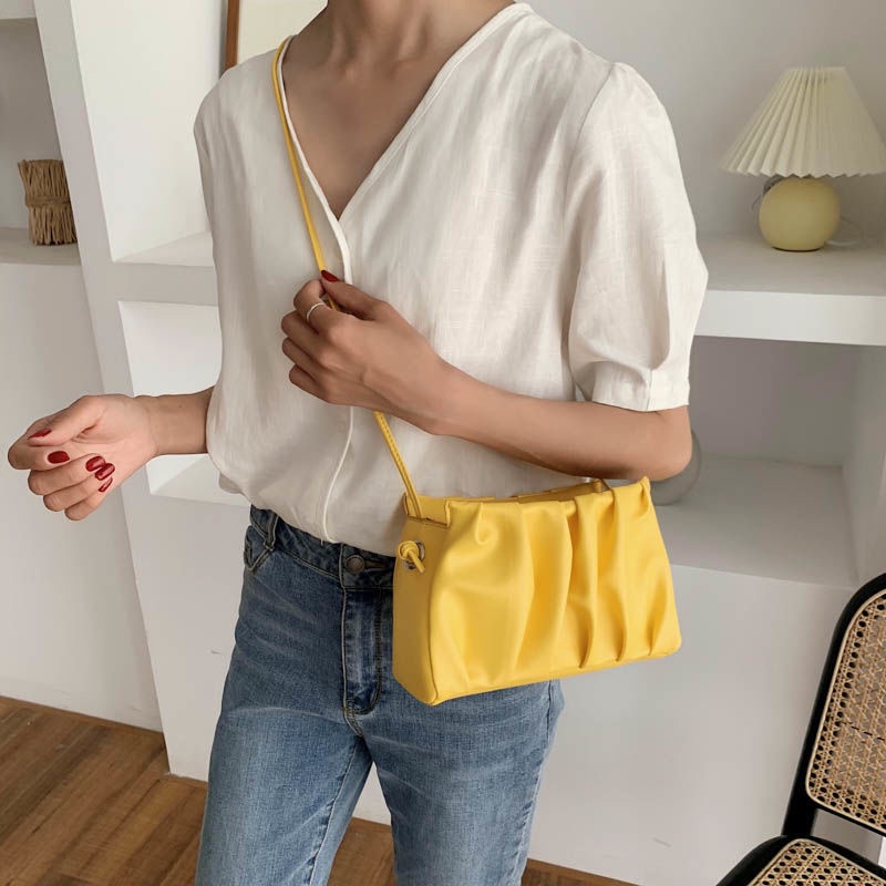 Túi Đeo Vai Nhỏ Xếp Ly Phối Dây Xích Thời Trang Xu Hướng Mới Cho Nữ Dễ Phối Đồ