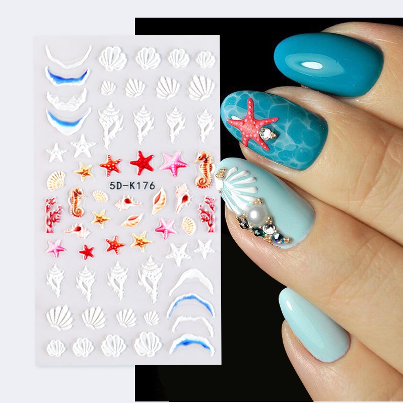 Tờ miếng dán trang trí móng tay nghệ thuật UR SUGAR tạo kiểu 5D tùy chọn thời trang mùa hè đi biển