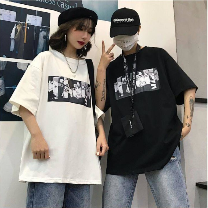 Áo anime áo thun unisex dáng rộng áo đôi chất cotton mềm mịn