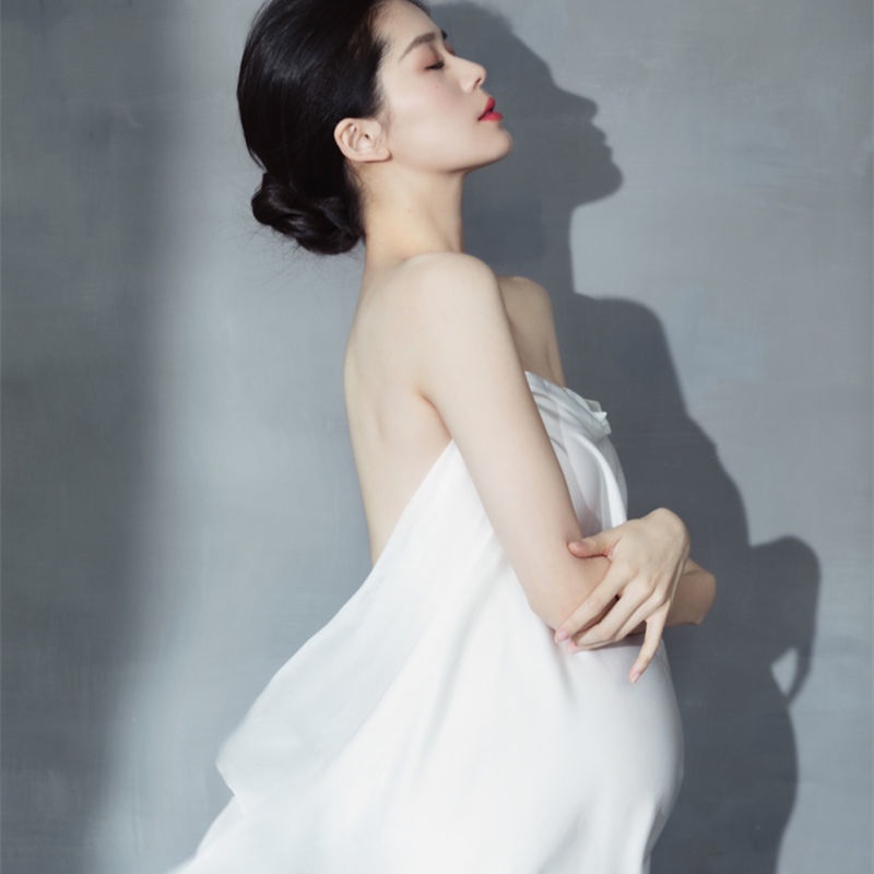 Váy Trắng Vải Satin Phong Cách Mới Để Chụp Ảnh Cho Phụ Nữ Mang Thai / Đạo Cụ Chụp Ảnh
