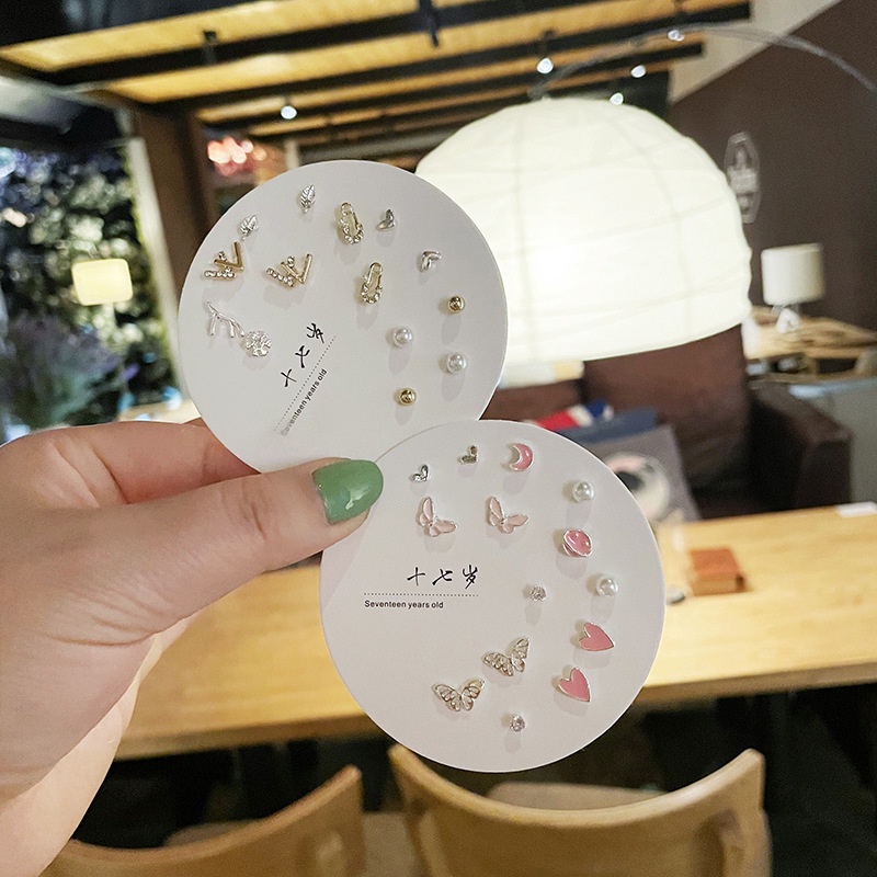 Set 7 Đôi khuyên tai bạc s925 RINHOO FRIENDSHIP thời trang Hàn Quốc cho nữ