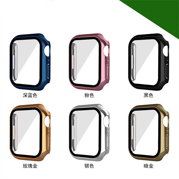 Ốp Bảo Vệ 7 Màu Bằng PC + Kính Cường Lực Mạ Điện 6 Màu Cho iWatch 7 / 6 / 5 / 4 / 3 / 2 / 1 / SE Generation 38MM 40MM 41MM 42MM 44MM 45MM 49MM