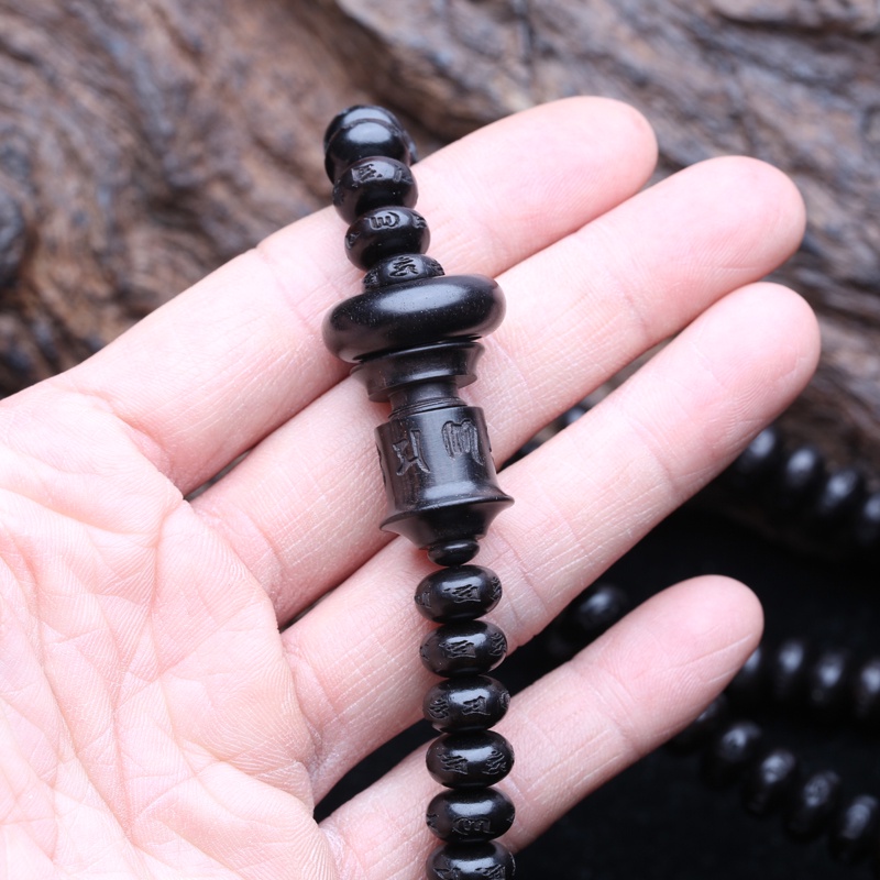 Chuỗi Hạt Đeo Tay Bằng Gỗ Mun Tự Nhiên 8Mm X 10Mm 108 Hạt