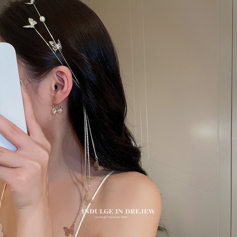 Băng Đô Cài Tóc Hình Bướm Đính Ngọc Trai Thời Trang Cho Nữ