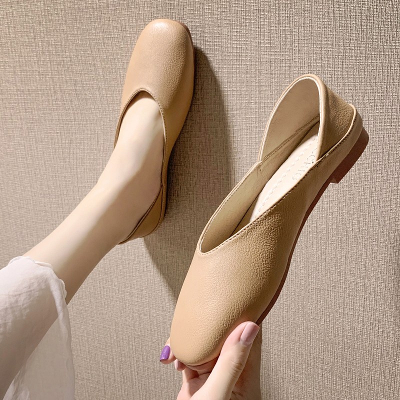 Sk♝❈Giày da thường, đế mềm, chống trượt, trơn màu, dành cho bà bầu.