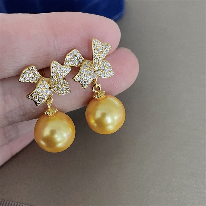 Bông Tai Mạ Vàng / Bạc 925 Hình Nơ Đính Ngọc Trai DIY