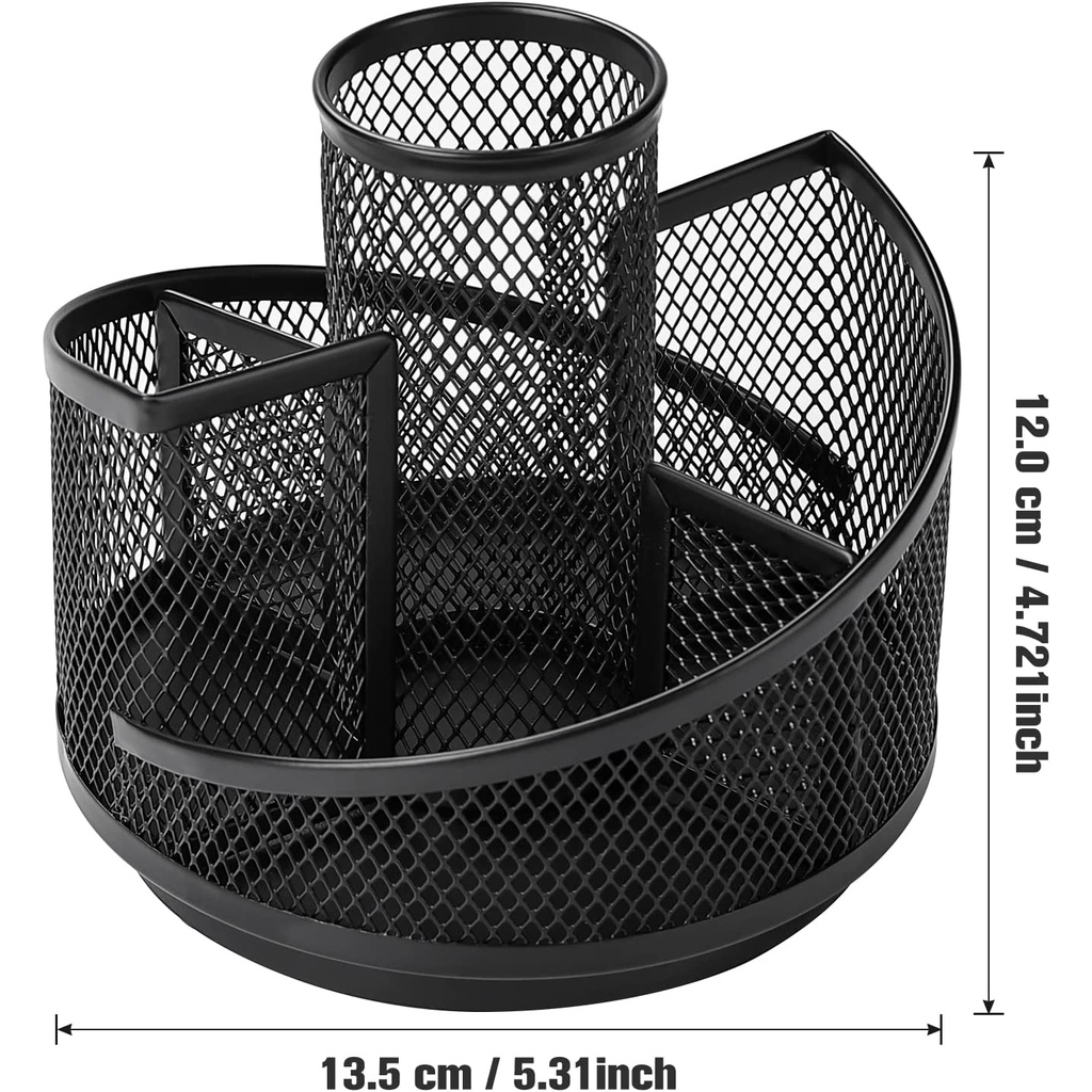 360 Degree Rotating Mesh Desk Organizer Rotating Metal Pen Pencil Desktop Holder With 5 Compartments For School Home Office Art Supply Storage Box