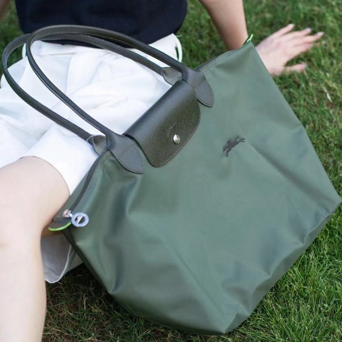 Longchamp Túi Xách Mua Sắm Dòng Màu Xanh Lá Cây Chính Hãng Size L * M Tai Dài Có Thể Gập Lại Cho Nữ