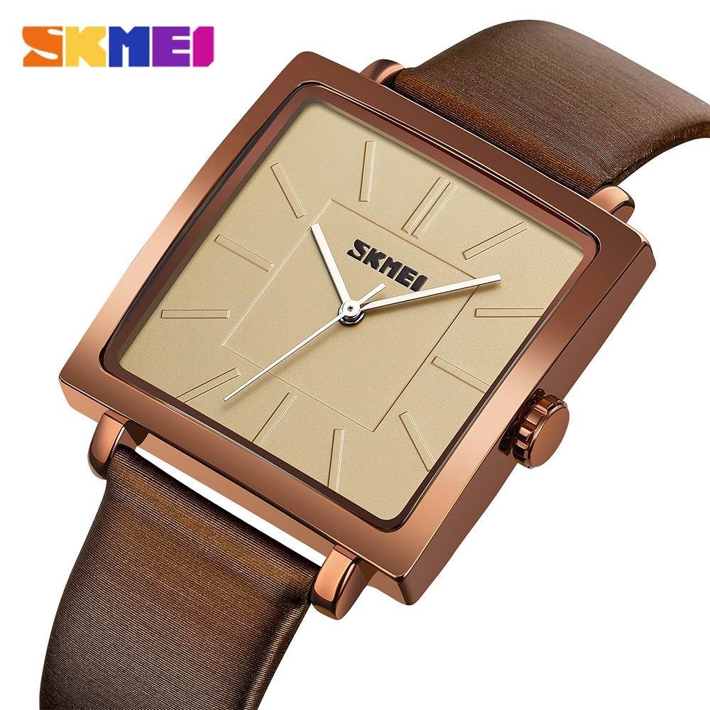 Đồng Hồ Quartz Chống Thấm Nước 30M Với Dây Đeo Da Màu Xanh Lá SKMEI 2032