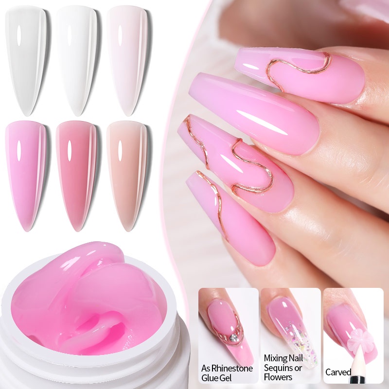 Bộ 3 Lọ Gel Nối Dài Móng Tay Màu Nude Trong Suốt DIY 8ML Không Dính