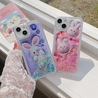 Ốp Điện Thoại Mềm Họa Tiết Thỏ Hoạt Hình Phối Cát Lún Lấp Lánh 3D Cho iPhone 14 13 Pro Max 11 12