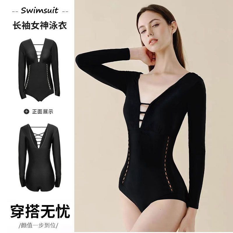 Đồ Bơi Một Mảnh Dài Tay Màu Đen Thời Trang Cho Nữ