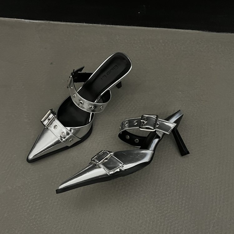 Giày Cao Gót Mũi Nhọn Phối Dây Kim Loại Xinh Xắn Dành Cho Nữ