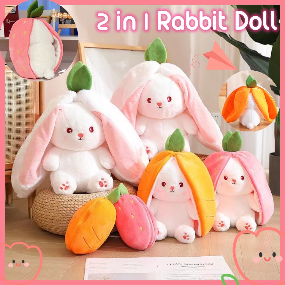✌2 Trong 1Thỏ dâu!✌Gấu Bông con thỏ Cosplay 2 Màu - Bunny Bông Cao Cấp Gấu Bông Thú Nhồi Bông Hình Thỏ dâu Và Cà Rốt Sáng Đồ chơi Plush18 / 25 / 35cm
