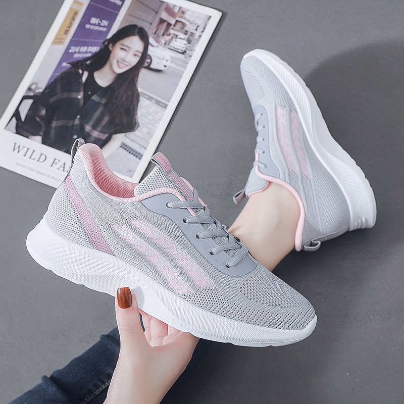 Giày thể thao nữ LIM Store, giày tập thể thao aerobic dệt kim siêu nhẹ phối màu