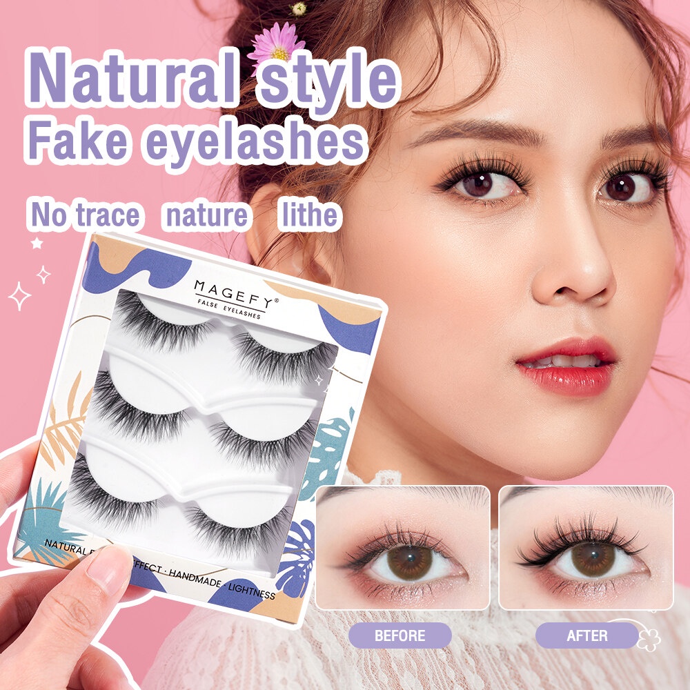 Set 3 Cặp Lông Mi Giả 3D Tự Nhiên Chống Nước Tái Sử Dụng Linh Hoạt