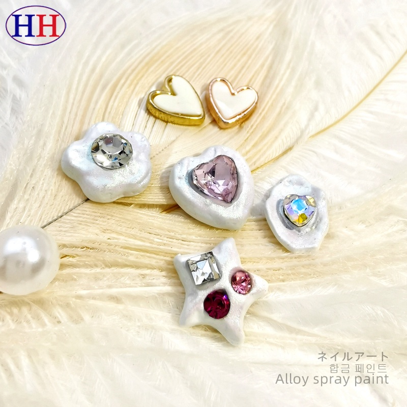 Trang Sức Phụ Kiện Trang Trí Móng Tay Hình Trái Tim Ngôi Sao May Mắn Trái Tim Khảm Đá Hợp Kim Phụ Kiện Cho Mẹ-Oof-pearl Bán Hàng Từ Nhà Máy