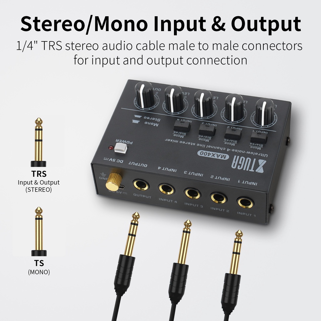 Máy Trộn Âm Thanh 4 Kênh Ít Ồn Thấp 4 Kênh 4 Đầu Vào DC 5V Nhỏ Gọn Tiện Dụng Cho Guitar Bass / Micro / Sân Khấu